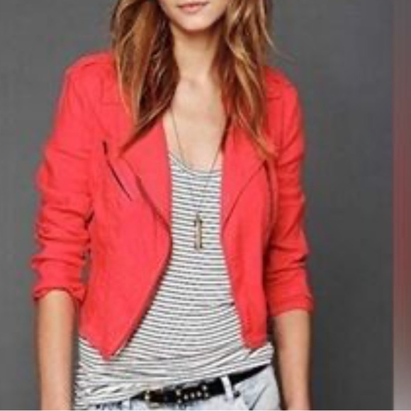 Free People Jackets & Coats Free People Cropped Moto Jacket Red - Picture 2 of 4